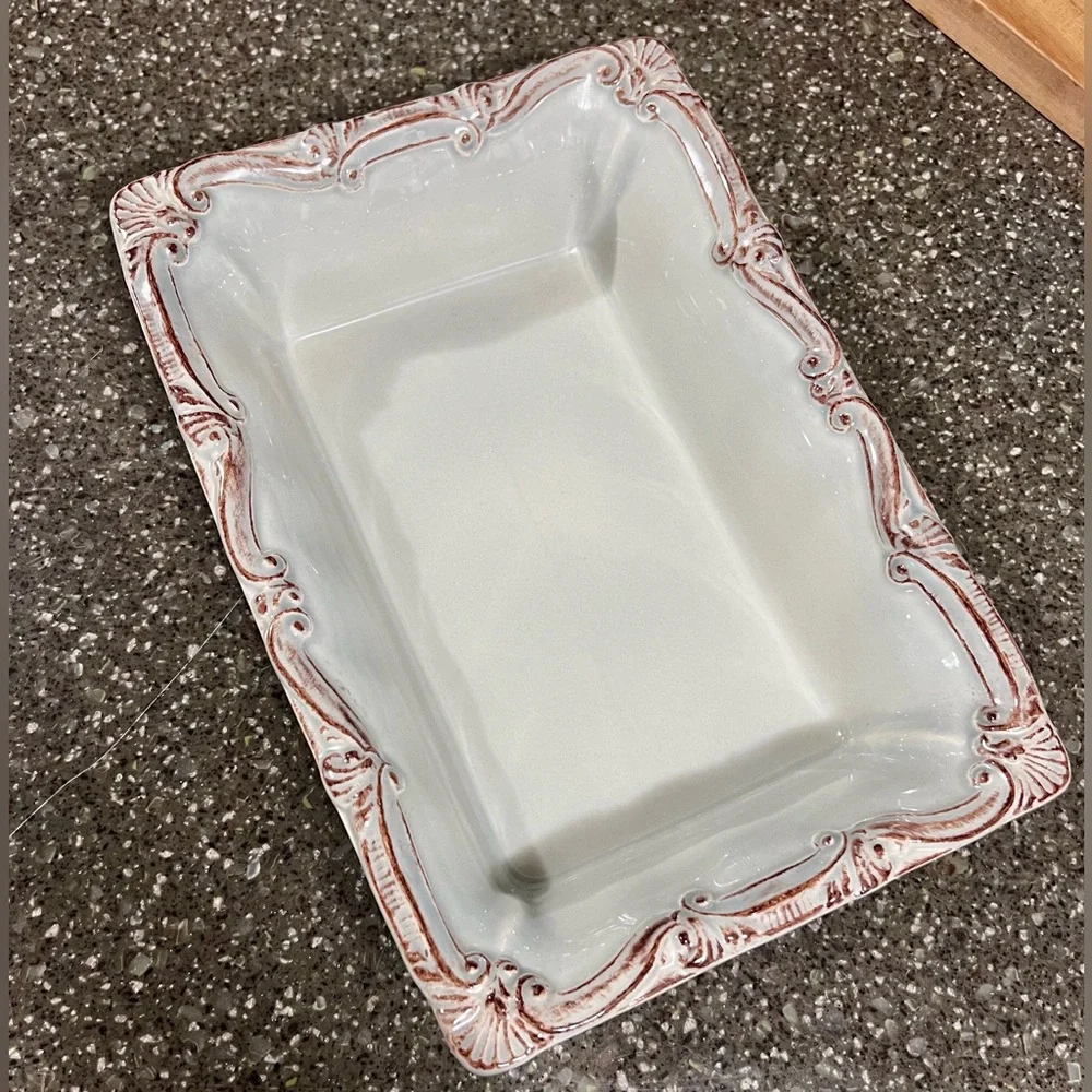 Vintage Portugal Ceramic Stoneware Baking Dish w/ Fluting Around Edges Bakeware